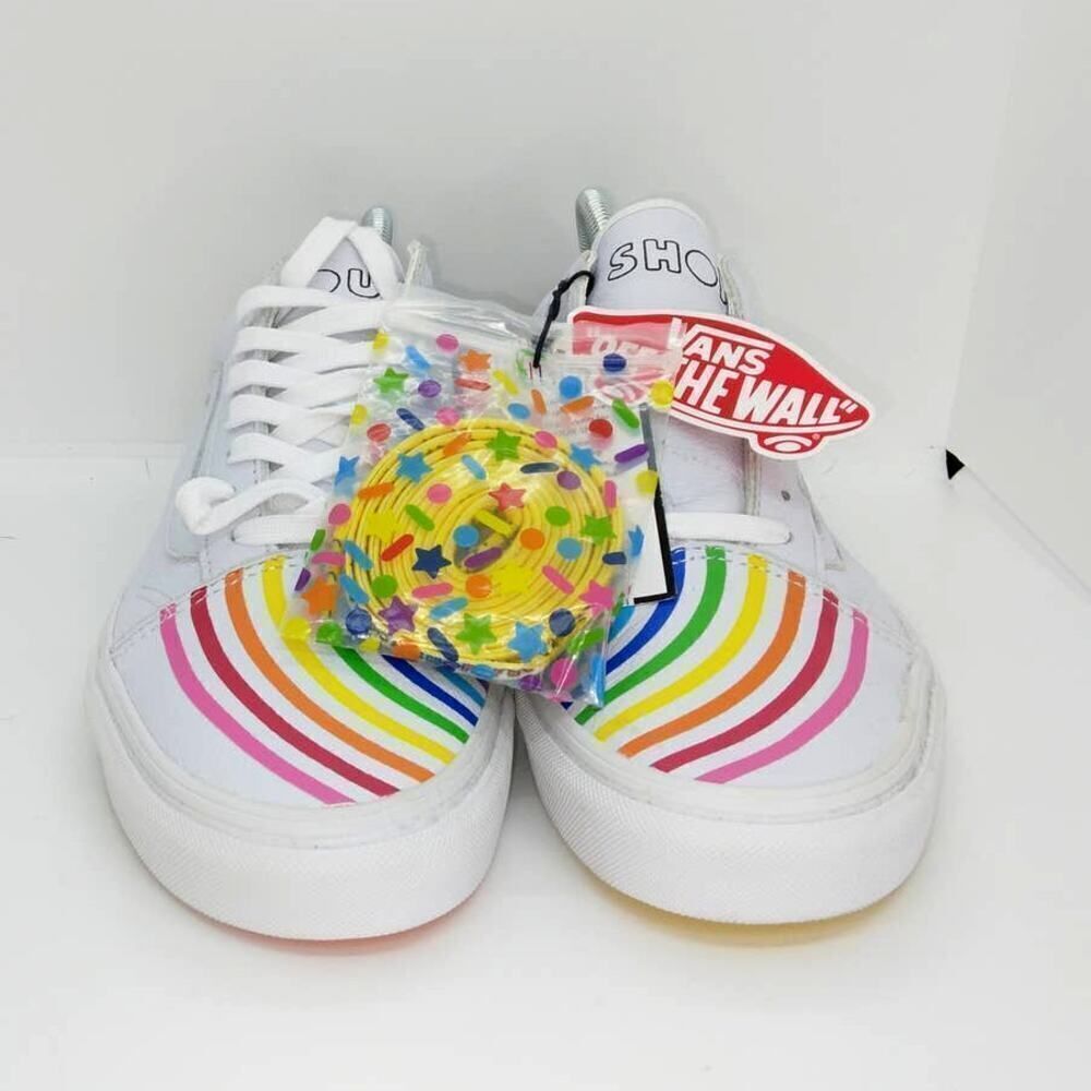 VANS UA Old Skool Flour Shop Women's Rainbow White Designer Sneakers- sz. 10 1/2 - Picture 2 of 6